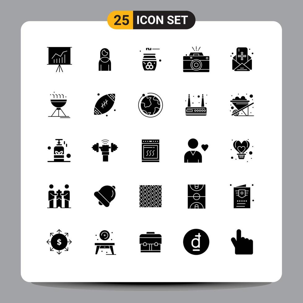 25 User Interface Solid Glyph Pack of modern Signs and Symbols of aperture capture beauty photography relaxation Editable Vector Design Elements