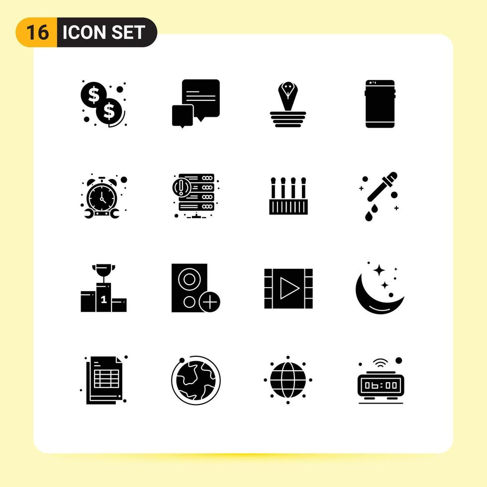 Pack of 16 Modern Solid Glyphs Signs and Symbols for Web Print Media such as watch stop india samsung mobile Editable Vector Design Elements