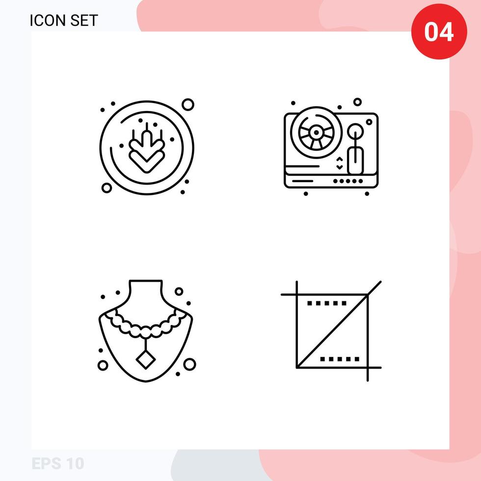 Group of 4 Filledline Flat Colors Signs and Symbols for allergens jewelry steering play media Editable Vector Design Elements