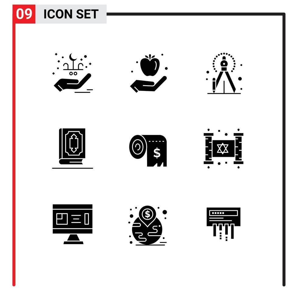Solid Glyph Pack of 9 Universal Symbols of consumption muslim precision ramadhan book Editable Vector Design Elements