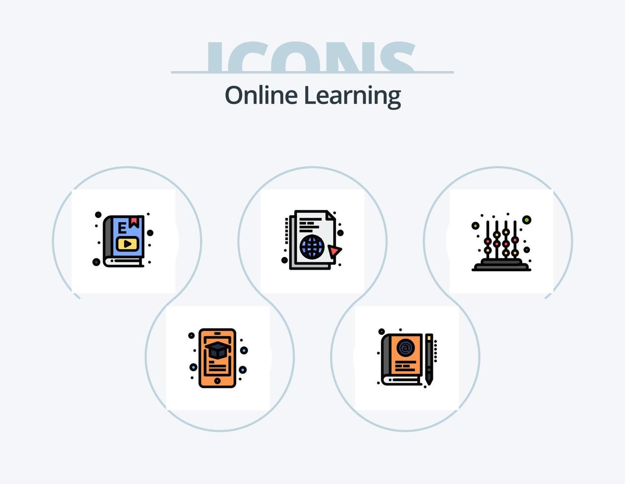 Online Learning Line Filled Icon Pack 5 Icon Design. internet. file. online. learning. monitor vector