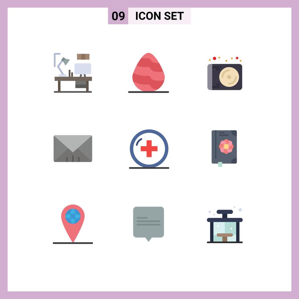 Mobile Interface Flat Color Set of 9 Pictograms of hospital user spring message technology Editable Vector Design Elements