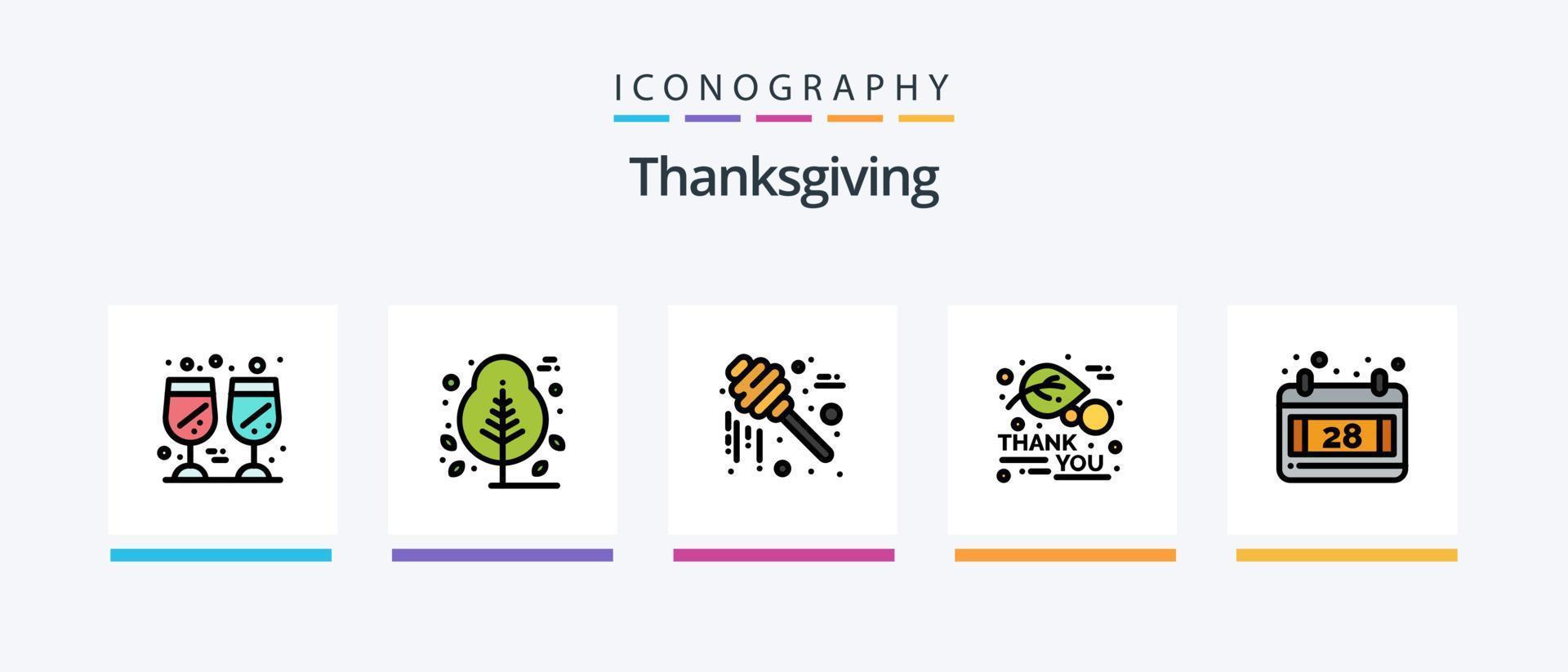 Thanksgiving Line Filled 5 Icon Pack Including thanksgiving. thanksgiving. thanks day. leaf. turkey. Creative Icons Design vector