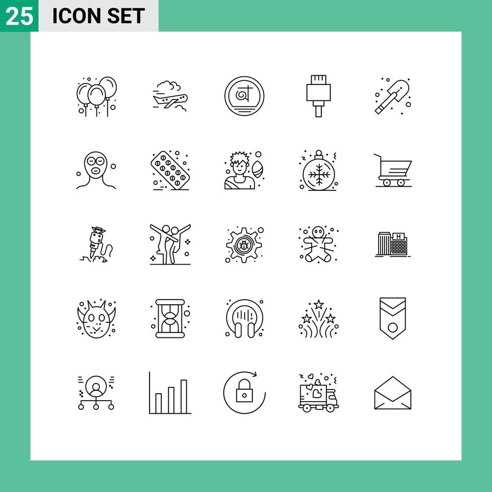 Pictogram Set of 25 Simple Lines of shovel construction bangla electronic cable Editable Vector Design Elements