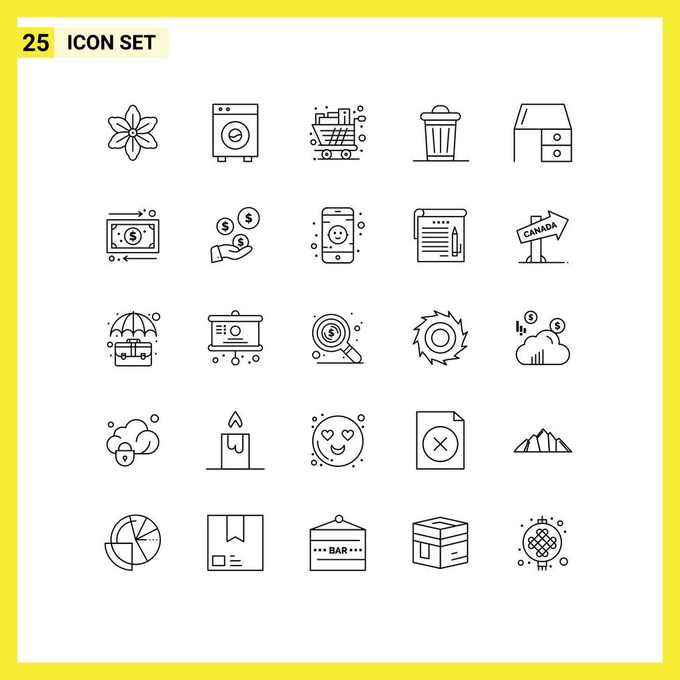 Line Pack of 25 Universal Symbols of tree plant machine environment shopping Editable Vector Design Elements