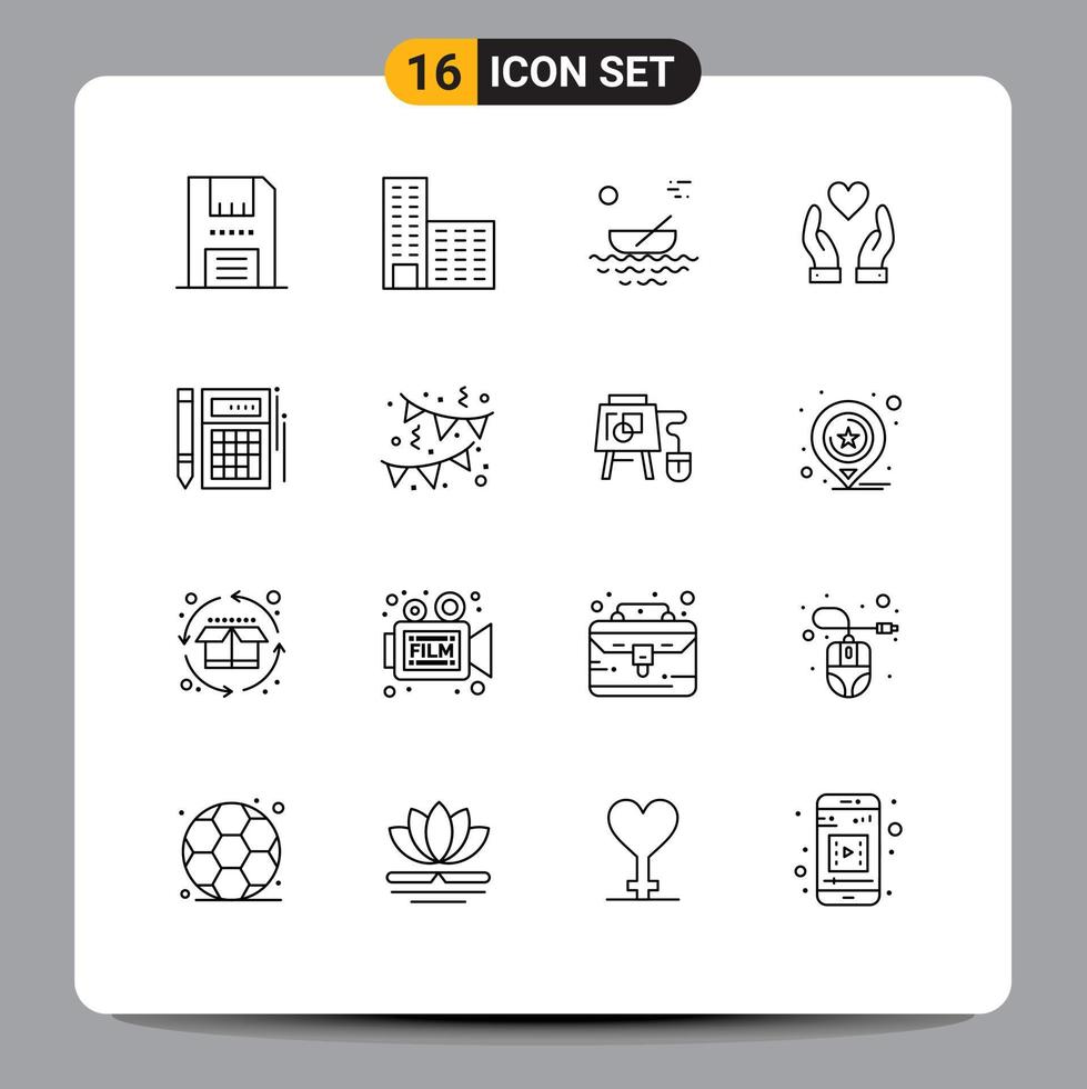 16 Outline concept for Websites Mobile and Apps calc charity boat love transport Editable Vector Design Elements
