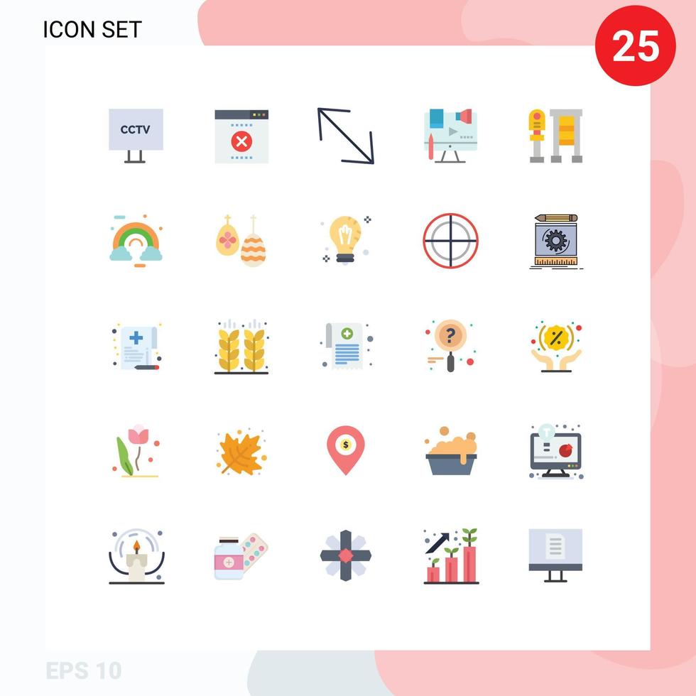 paquete de 25 signos y símbolos de colores planos modernos para medios de impresión web, como elementos de diseño de vectores editables de contenido digital de flecha de ley de autobús