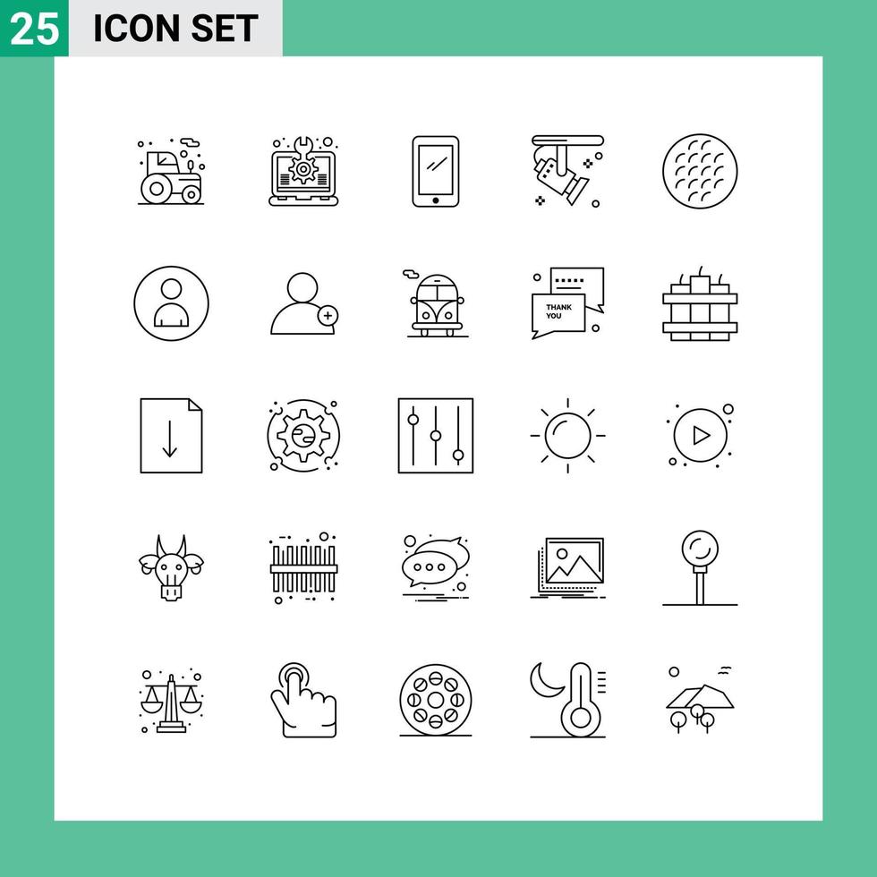 grupo de 25 líneas modernas establecidas para elementos de diseño de vectores editables de Android brillante portátil electrónico de foco