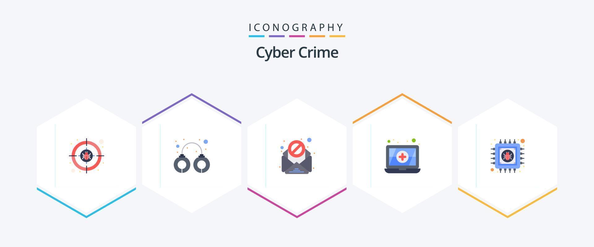 Cyber Crime 25 Flat icon pack including . data. email. chip. vector