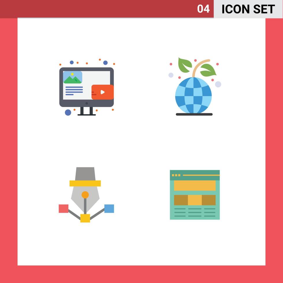 Pictogram Set of 4 Simple Flat Icons of blog drawing screen environment design Editable Vector Design Elements