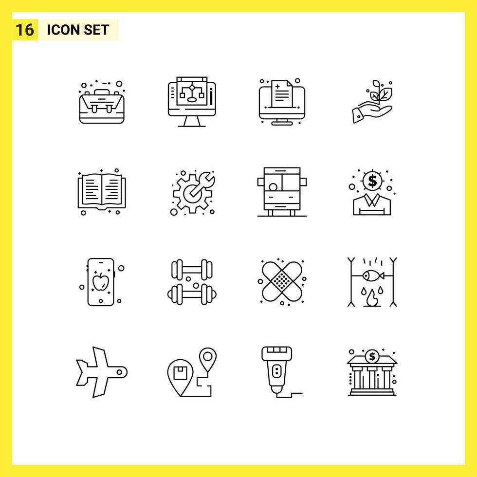 Set of 16 Vector Outlines on Grid for book hand computer grow online Editable Vector Design Elements