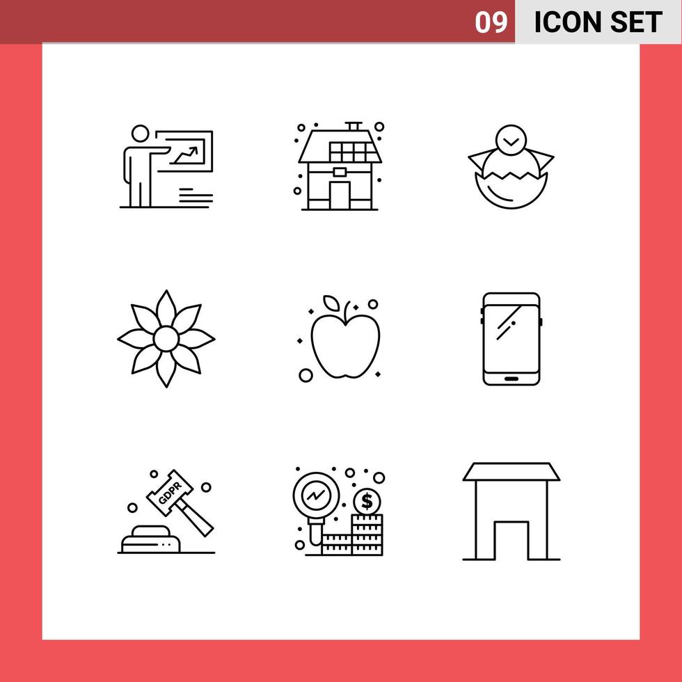 Universal Icon Symbols Group of 9 Modern Outlines of clematis amaryllis power happy easter Editable Vector Design Elements