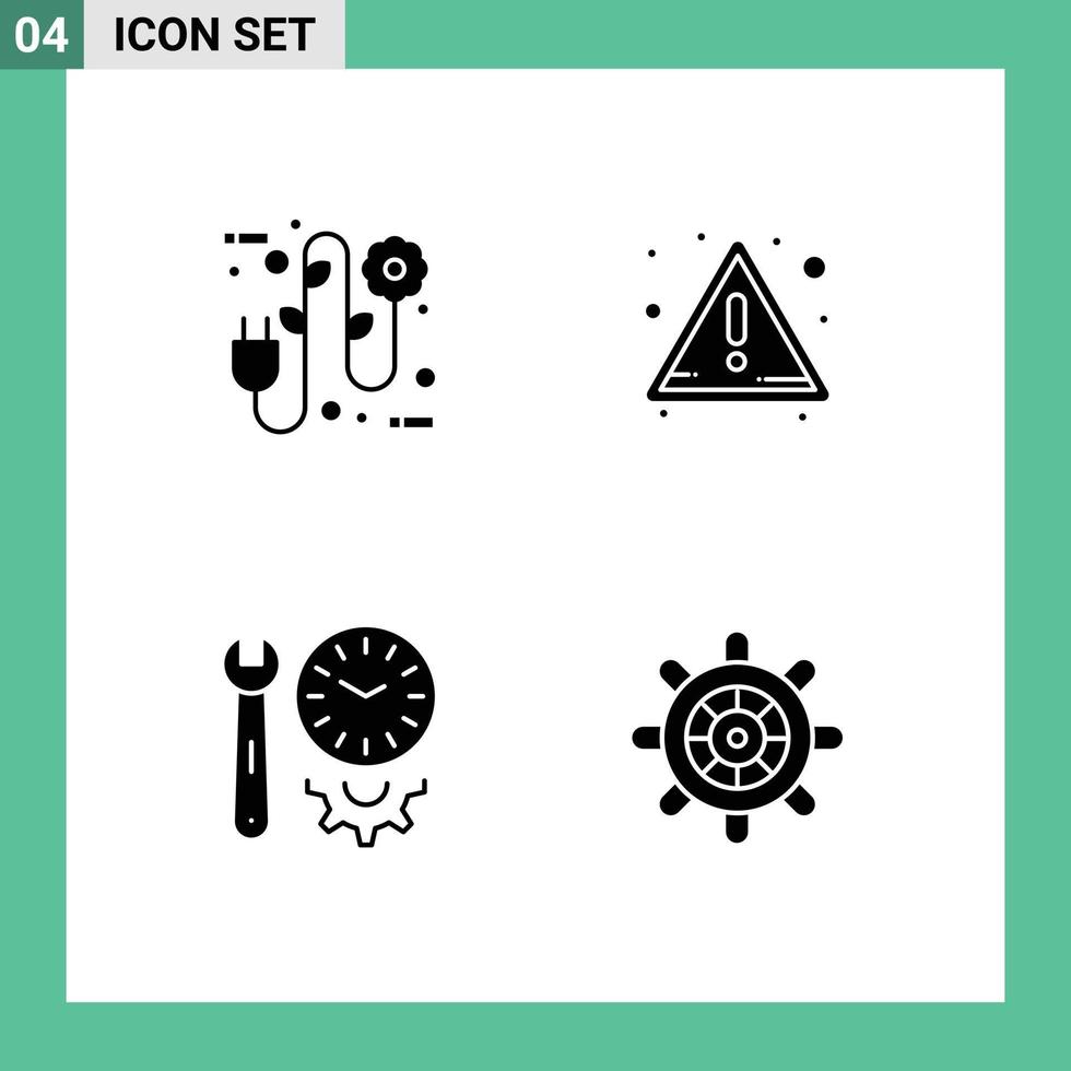 Editable Vector Line Pack of 4 Simple Solid Glyphs of eco preferences electrician warning tools Editable Vector Design Elements