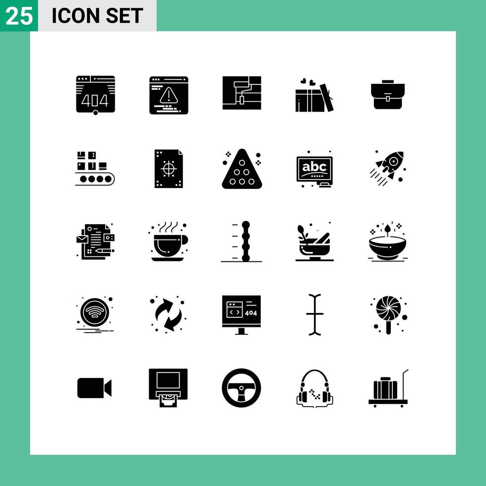 Universal Icon Symbols Group of 25 Modern Solid Glyphs of workbag case roller bag heart Editable Vector Design Elements