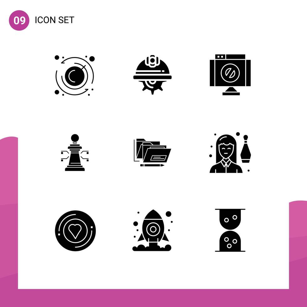 paquete de iconos de vector de stock de 9 signos y símbolos de línea para elementos de diseño de vector editables de ajedrez de estrategia cruzada de juego de carpeta