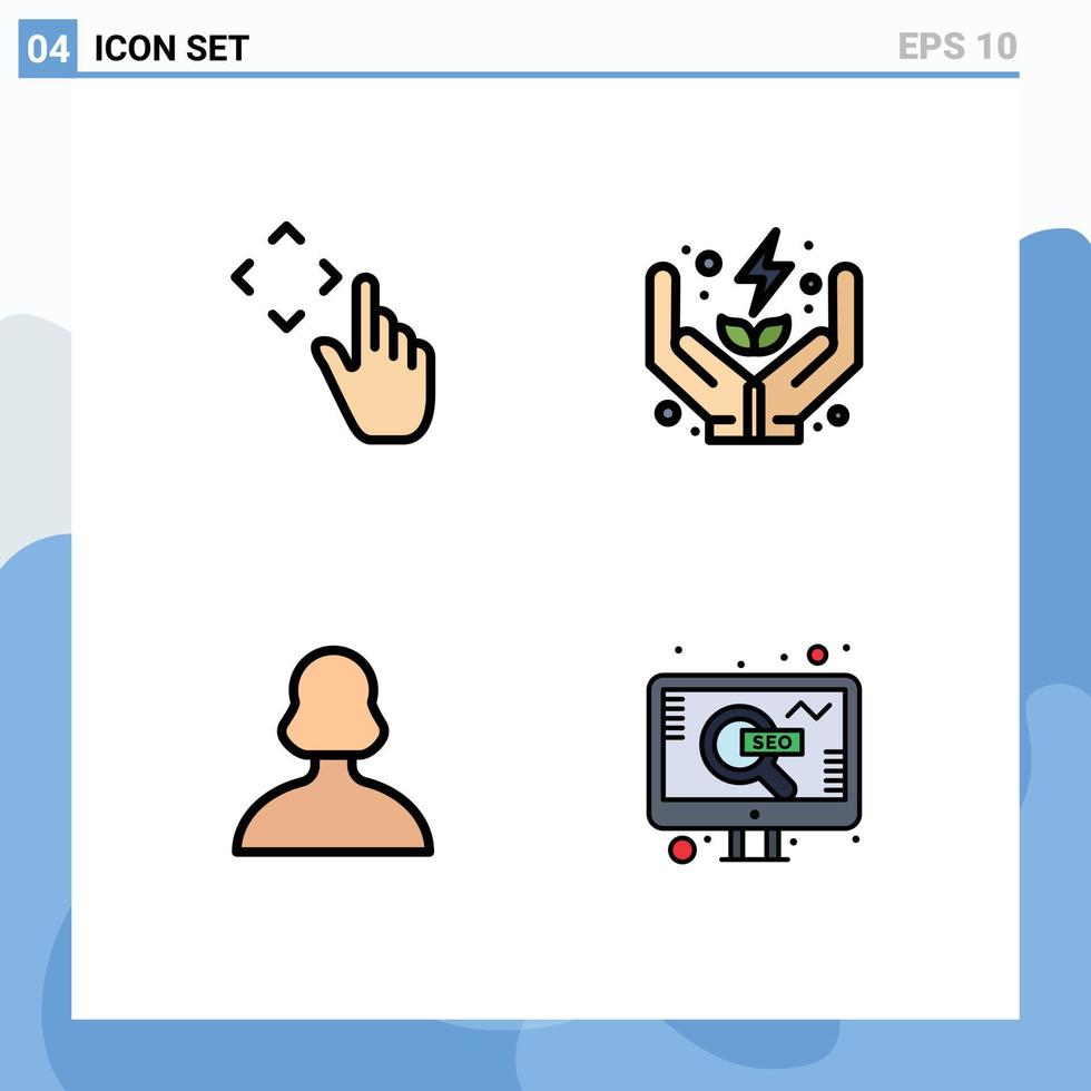 Filledline Flat Color Pack of 4 Universal Symbols of finger girl move power user Editable Vector Design Elements