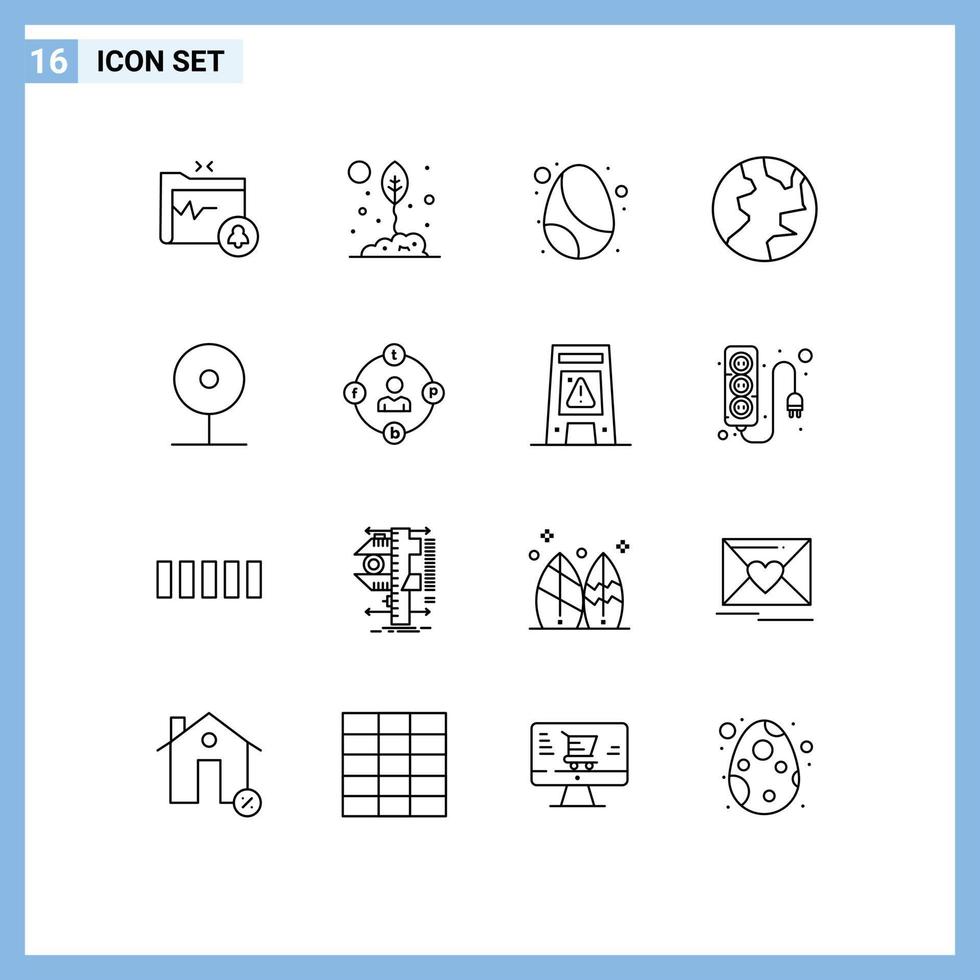 User Interface Pack of 16 Basic Outlines of cctv nature nature globe celebration Editable Vector Design Elements