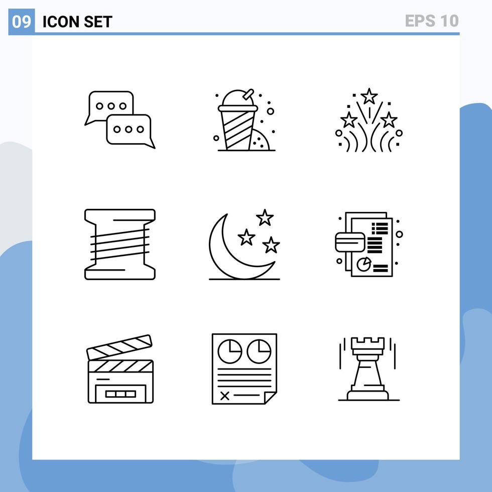Group of 9 Outlines Signs and Symbols for moon half fire thread bobbin Editable Vector Design Elements