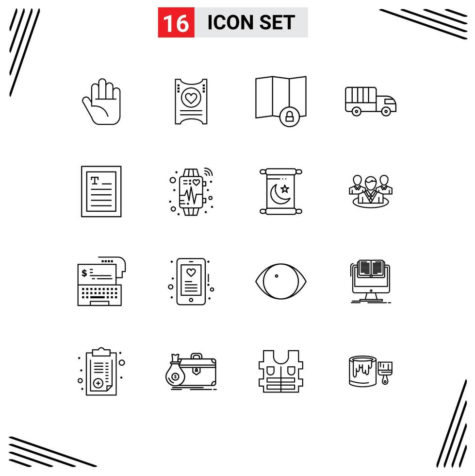 16 Thematic Vector Outlines and Editable Symbols of smart reader map hands truck Editable Vector Design Elements