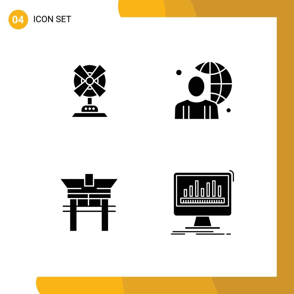 Pictogram Set of 4 Simple Solid Glyphs of electric gate machine globe china Editable Vector Design Elements