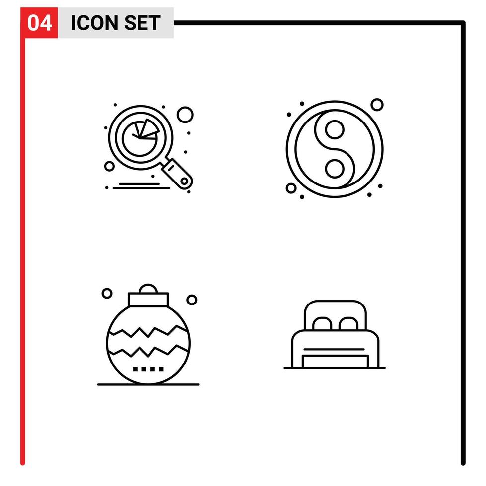 Modern Set of 4 Filledline Flat Colors and symbols such as analysis yin yang graph lunar christmas Editable Vector Design Elements