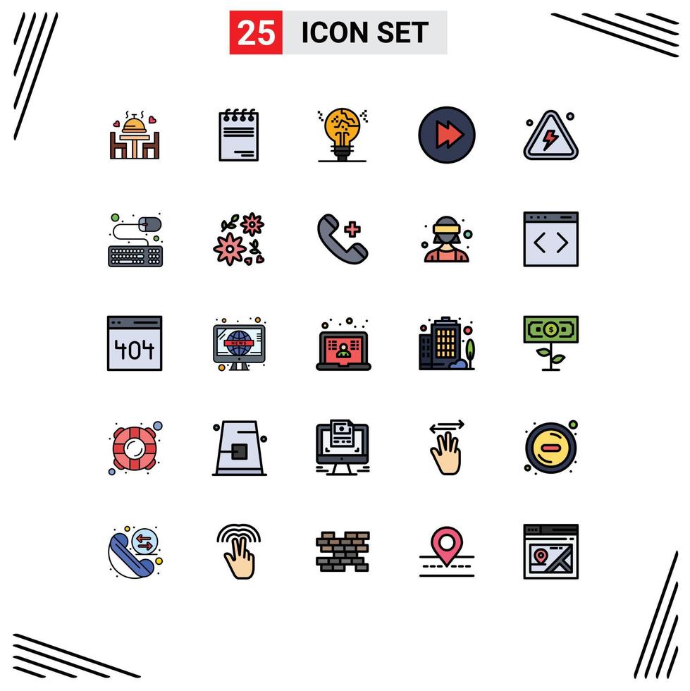 25 Universal Filled line Flat Color Signs Symbols of fire combustible concept multimedia idea Editable Vector Design Elements