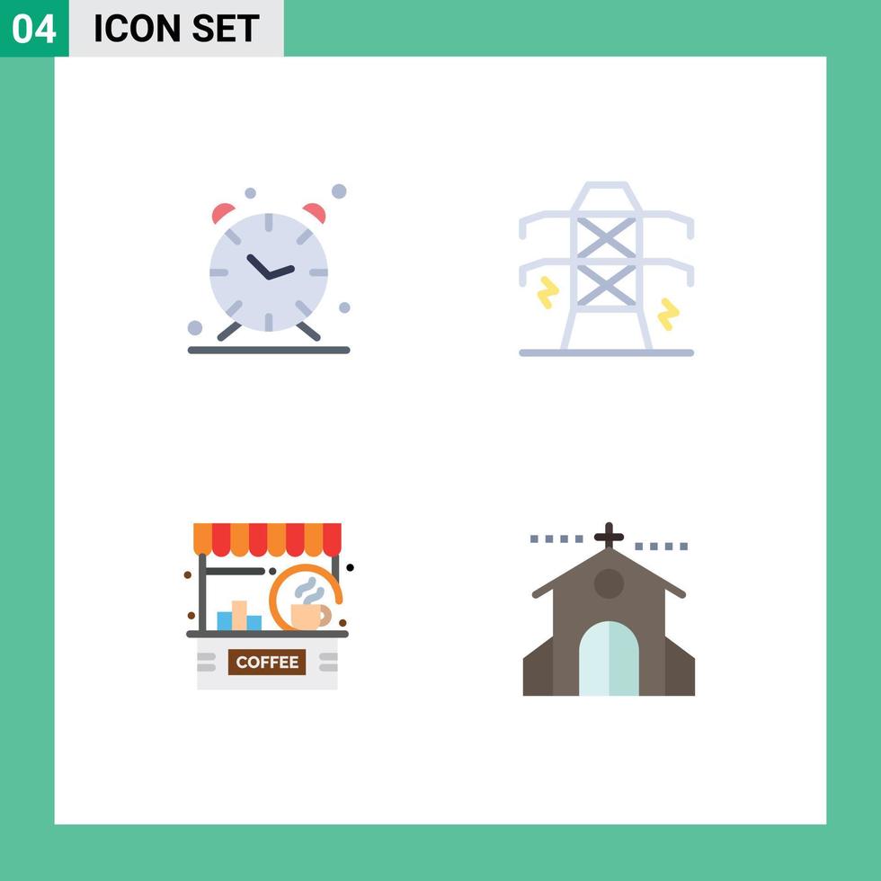 paquete de interfaz de usuario de 4 iconos planos básicos de elementos de diseño de vector editables de contador de potencia de alerta de café de alarma