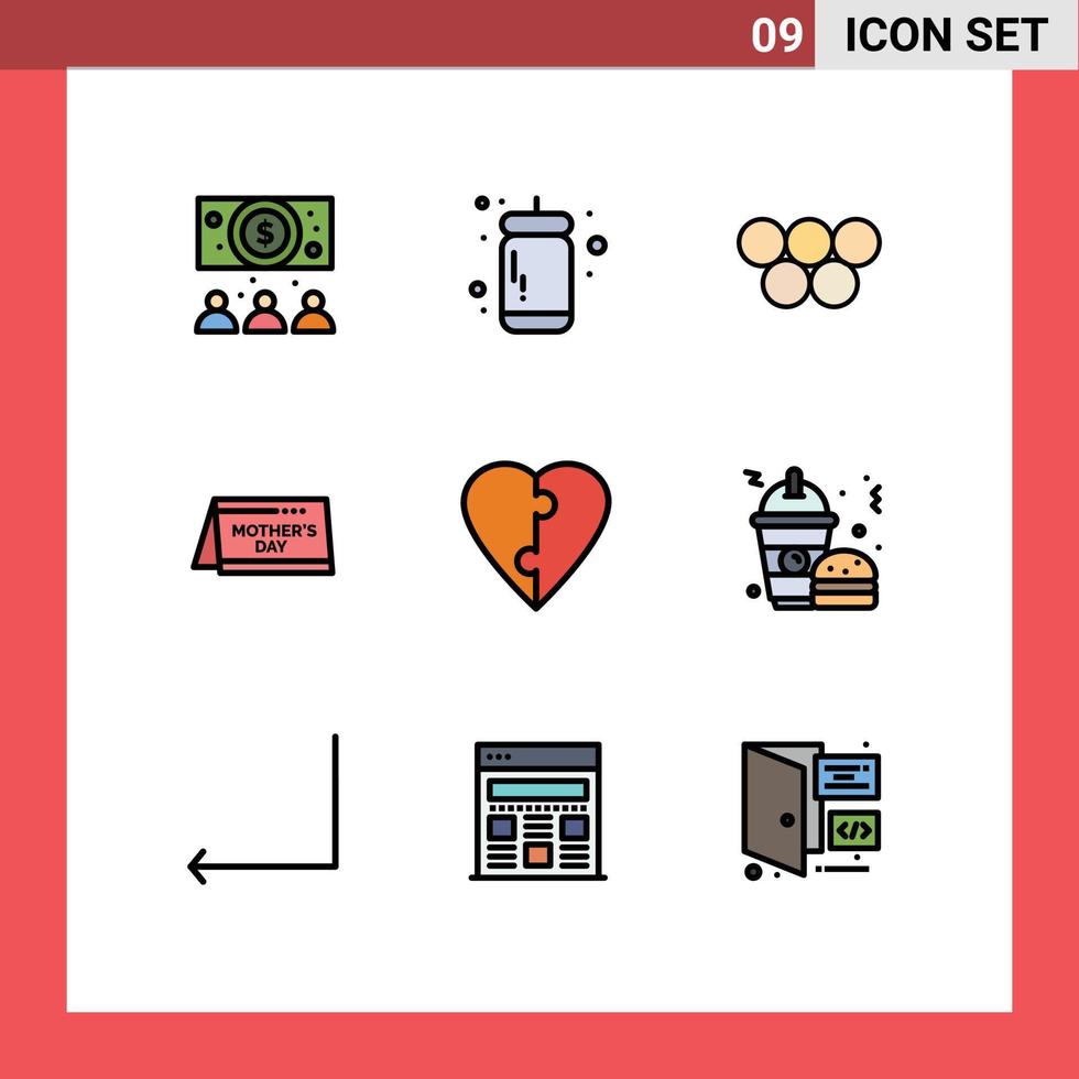 Mobile Interface Filledline Flat Color Set of 9 Pictograms of puzzle couple greece time day Editable Vector Design Elements