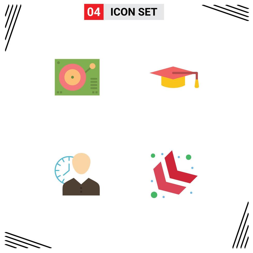 Set of 4 Commercial Flat Icons pack for deck hours player education personal Editable Vector Design Elements