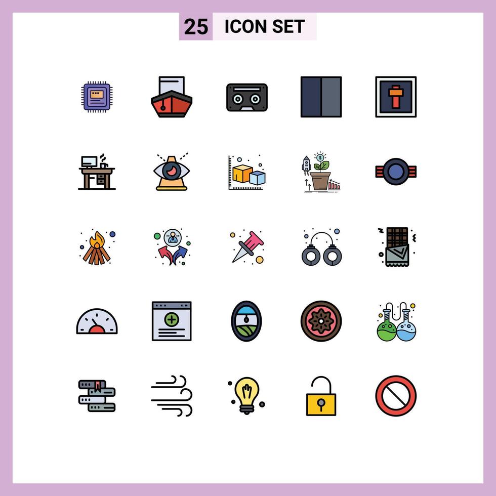 25 Thematic Vector Filled line Flat Colors and Editable Symbols of workspace interface vehicles grid music Editable Vector Design Elements