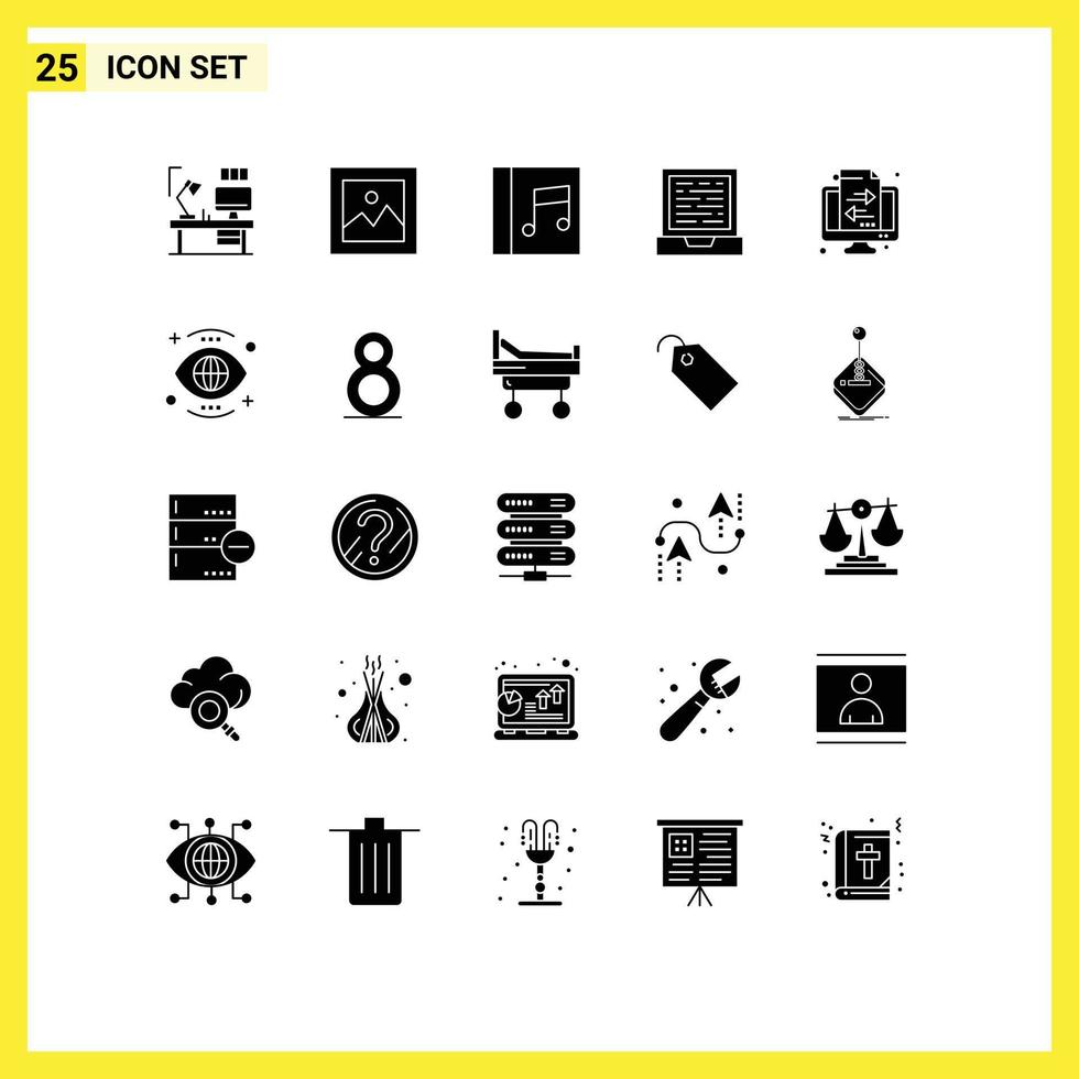 25 User Interface Solid Glyph Pack of modern Signs and Symbols of transaction banking gallery design laptop Editable Vector Design Elements