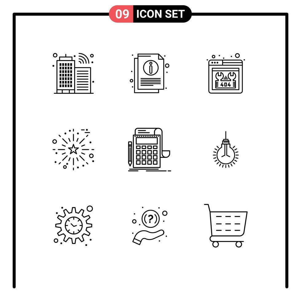 Stock Vector Icon Pack of 9 Line Signs and Symbols for banking accounting missing thanks day fireworks Editable Vector Design Elements