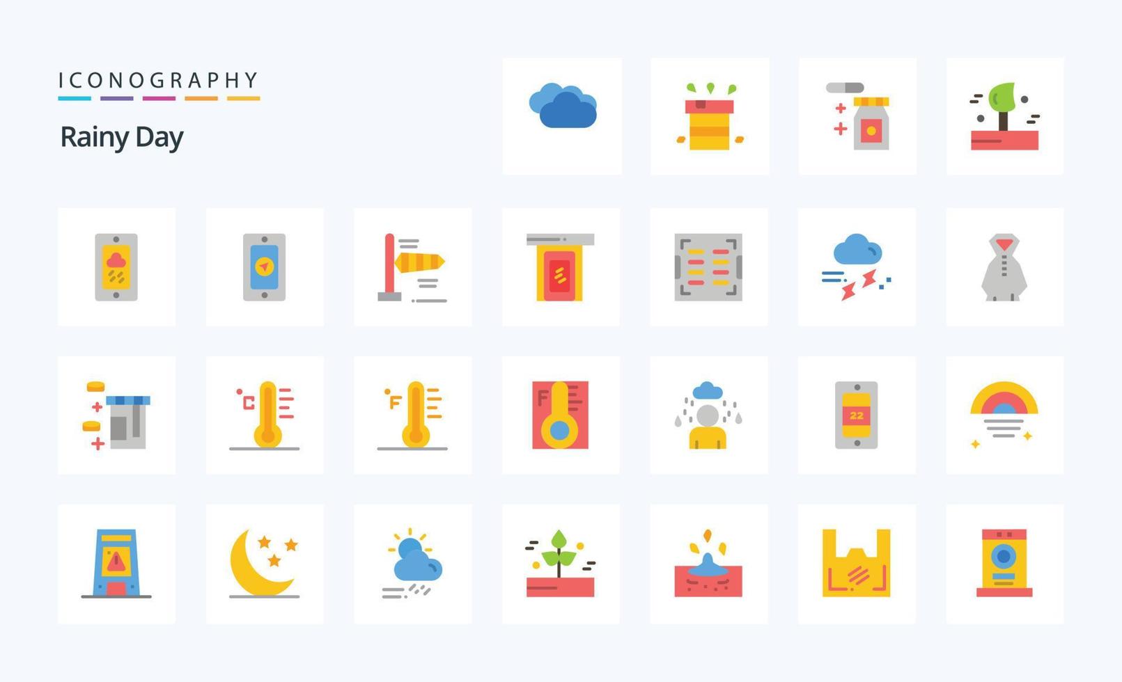 25 Rainy Flat color icon pack vector