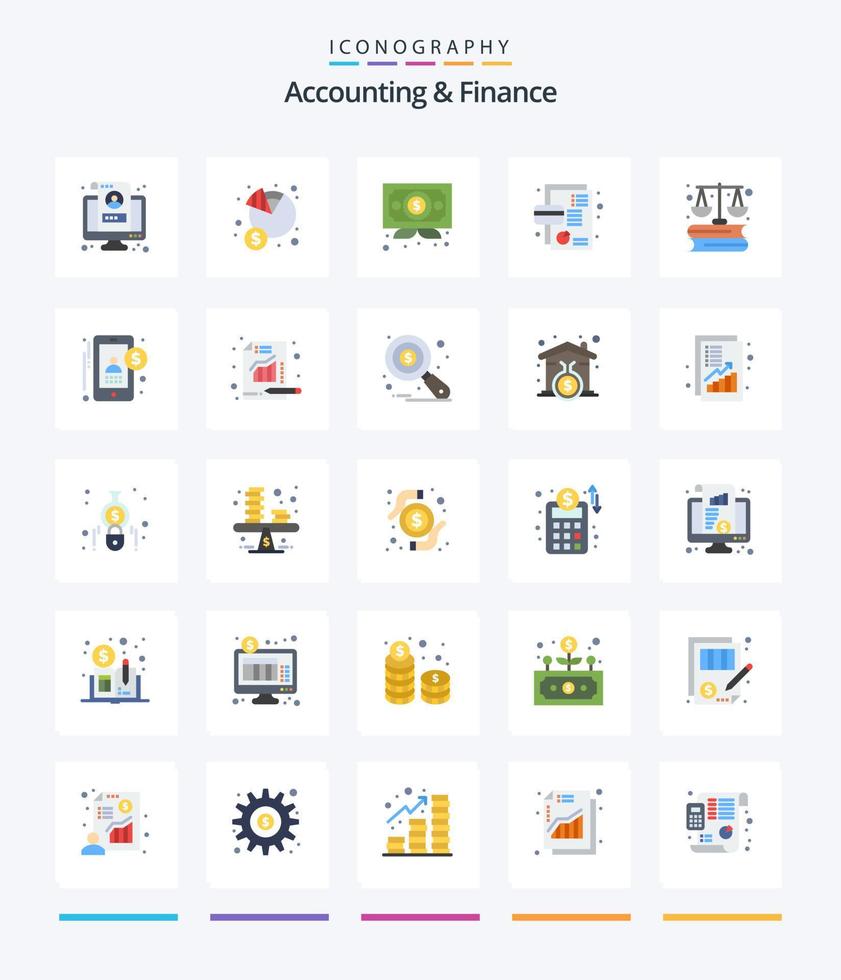 Creative Accounting And Finance 25 Flat icon pack  Such As debit. card. income. business. diploma vector
