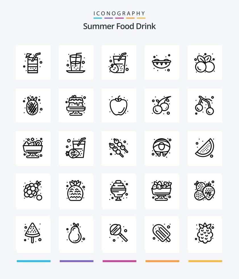 bebida de comida de verano creativa 25 paquete de iconos de contorno como amanas comosus. verano. Sushi. comida sana. alimento vector
