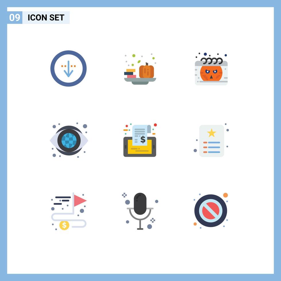 Universal Icon Symbols Group of 9 Modern Flat Colors of label look vegetable eye smiley Editable Vector Design Elements