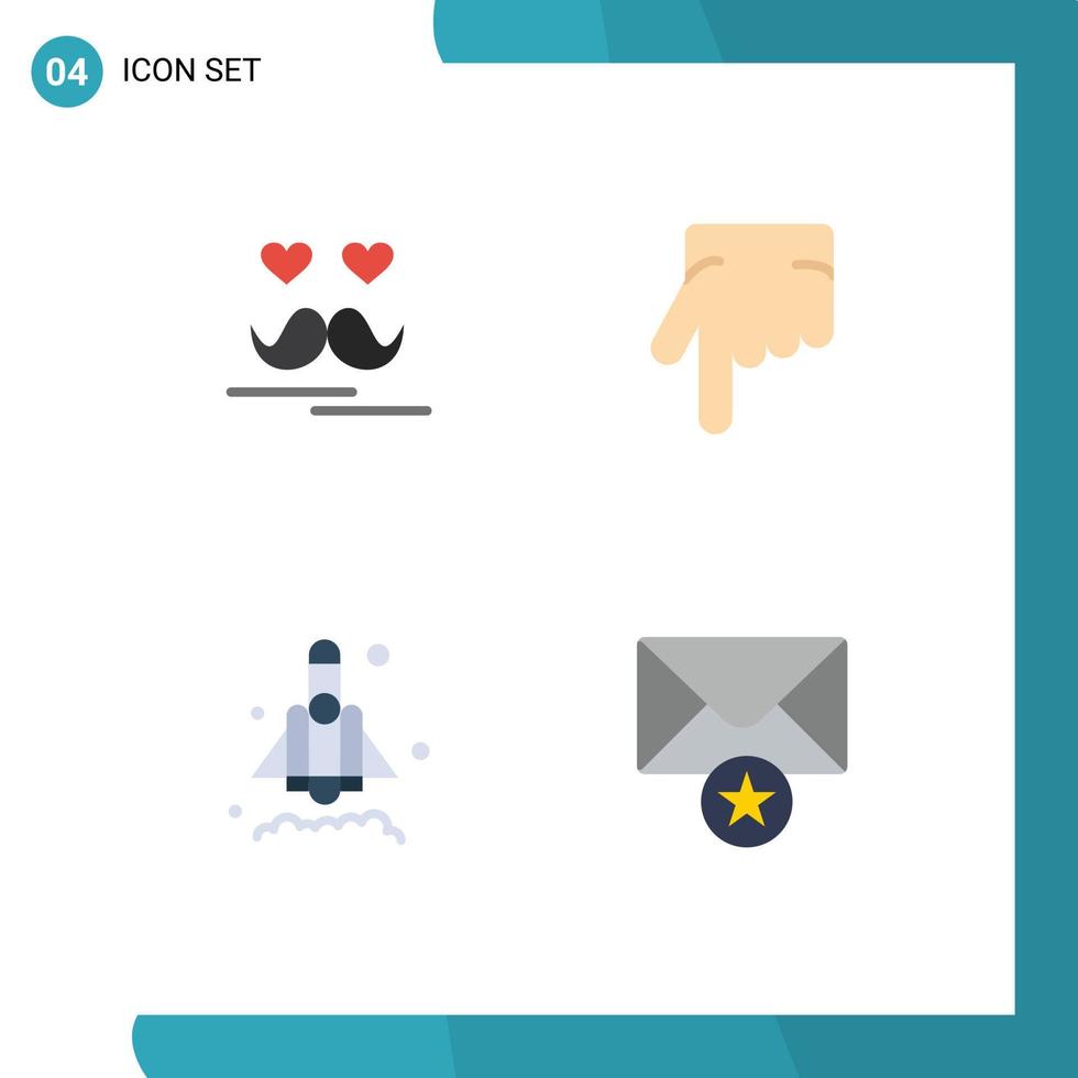 4 iconos planos universales establecidos para aplicaciones web y móviles celebran los elementos de diseño vectorial editables del mensaje manual del bigote de inicio vector