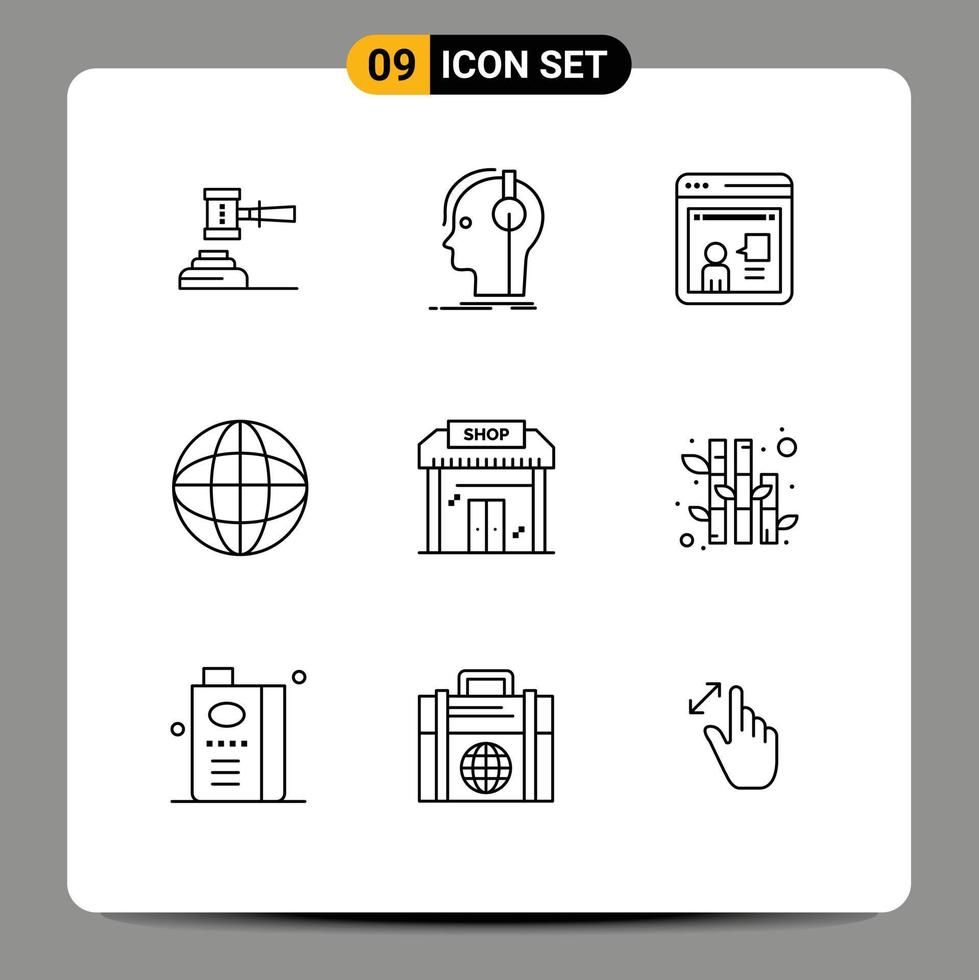 Group of 9 Modern Outlines Set for global discussion composer online sound Editable Vector Design Elements