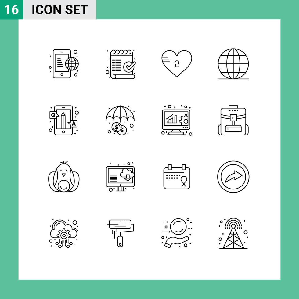Set of 16 Commercial Outlines pack for school global ok education love Editable Vector Design Elements