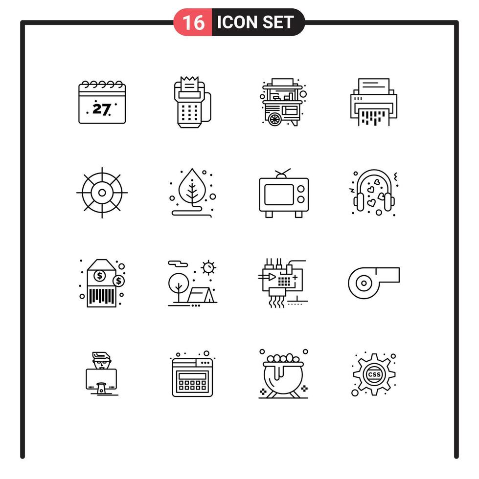 Pictogram Set of 16 Simple Outlines of information document food delete confidential Editable Vector Design Elements