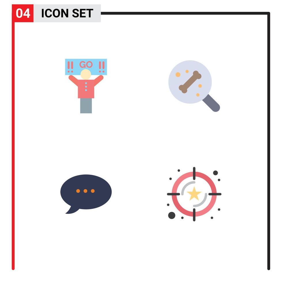 conjunto moderno de 4 iconos y símbolos planos, como elementos de diseño de vectores editables del servicio científico de los seguidores de los comentarios de los fans