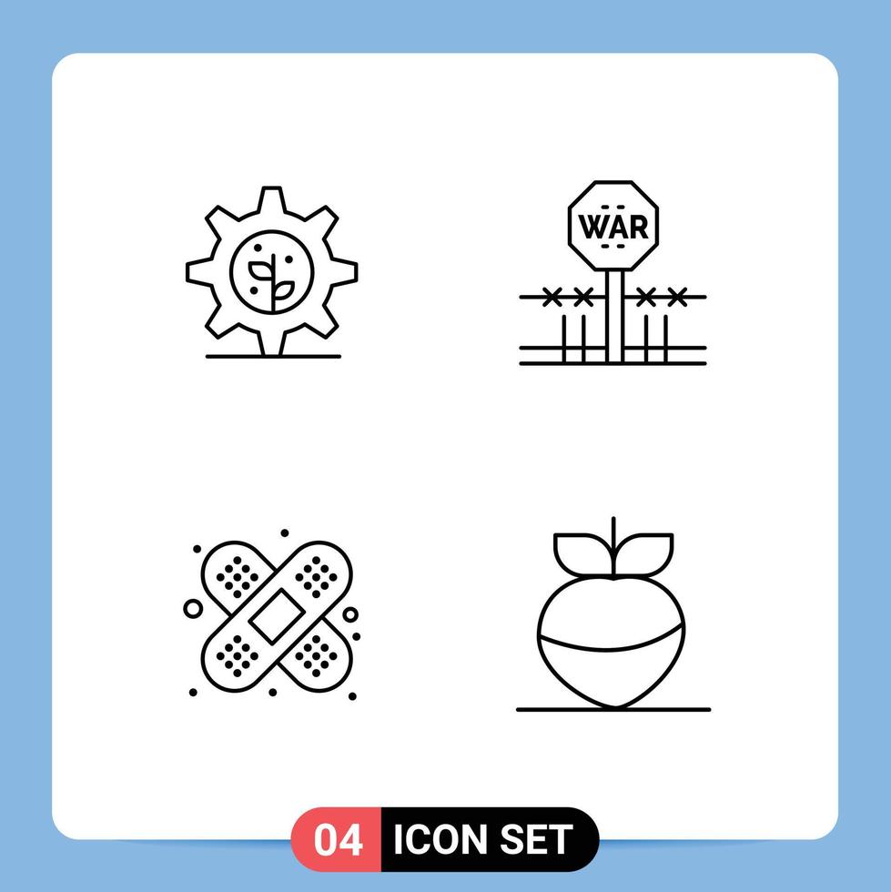 Mobile Interface Line Set of 4 Pictograms of earth bandage combat occupation food Editable Vector Design Elements