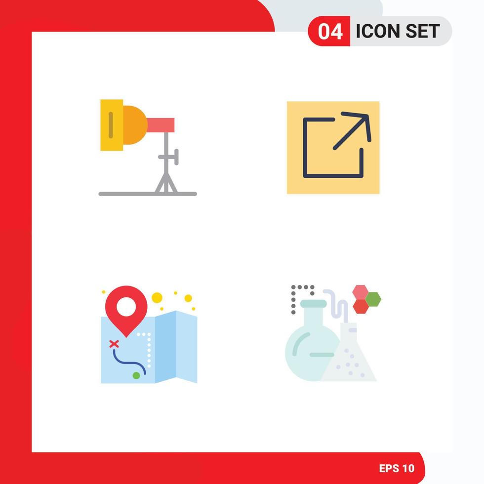 Mobile Interface Flat Icon Set of 4 Pictograms of light map studio share lab Editable Vector Design Elements