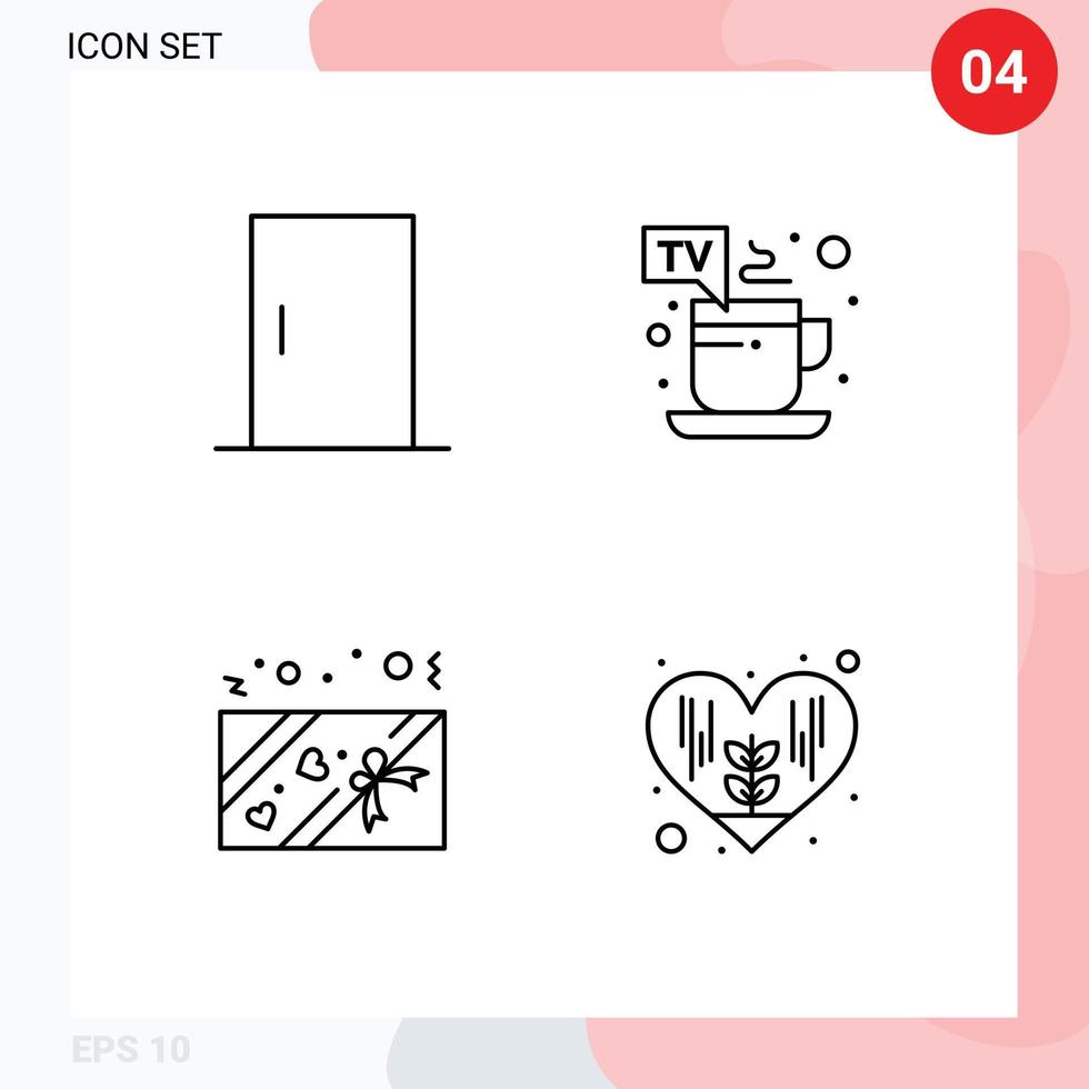 Modern Set of 4 Filledline Flat Colors and symbols such as door love home appliances tea environment Editable Vector Design Elements