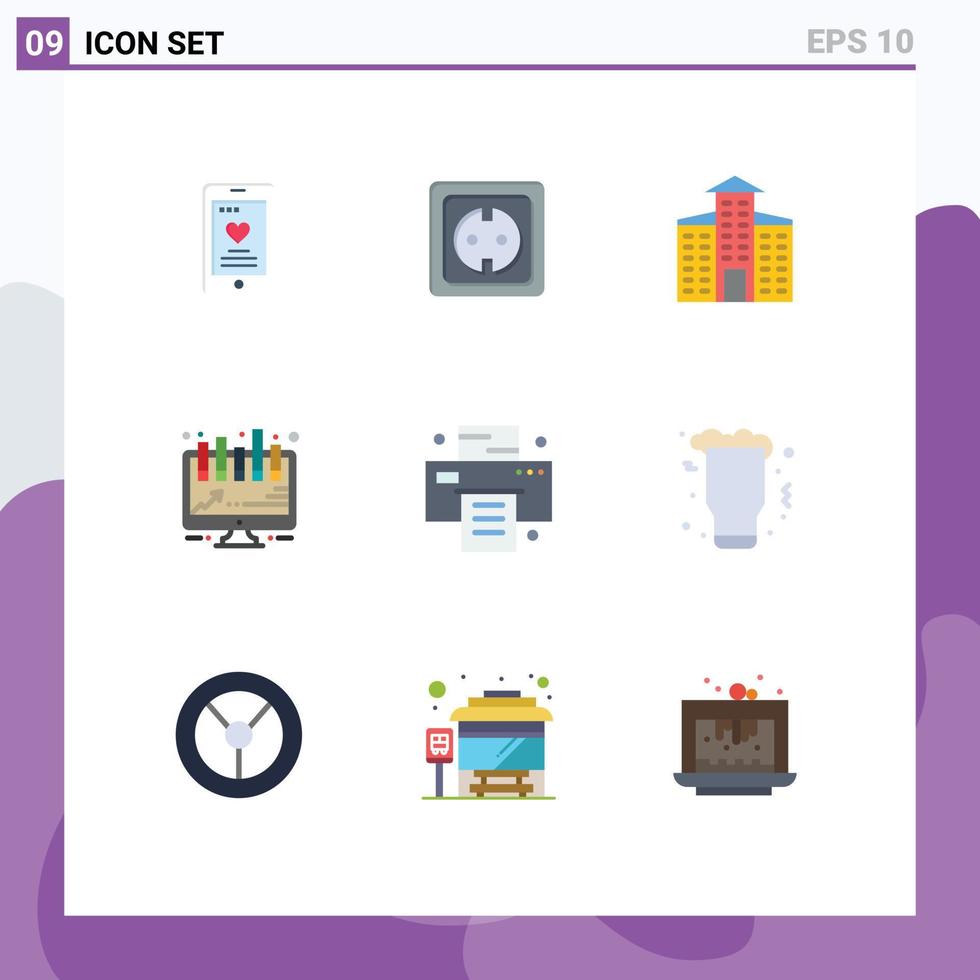 Set of 9 Vector Flat Colors on Grid for printer office socket presentation analytics Editable Vector Design Elements