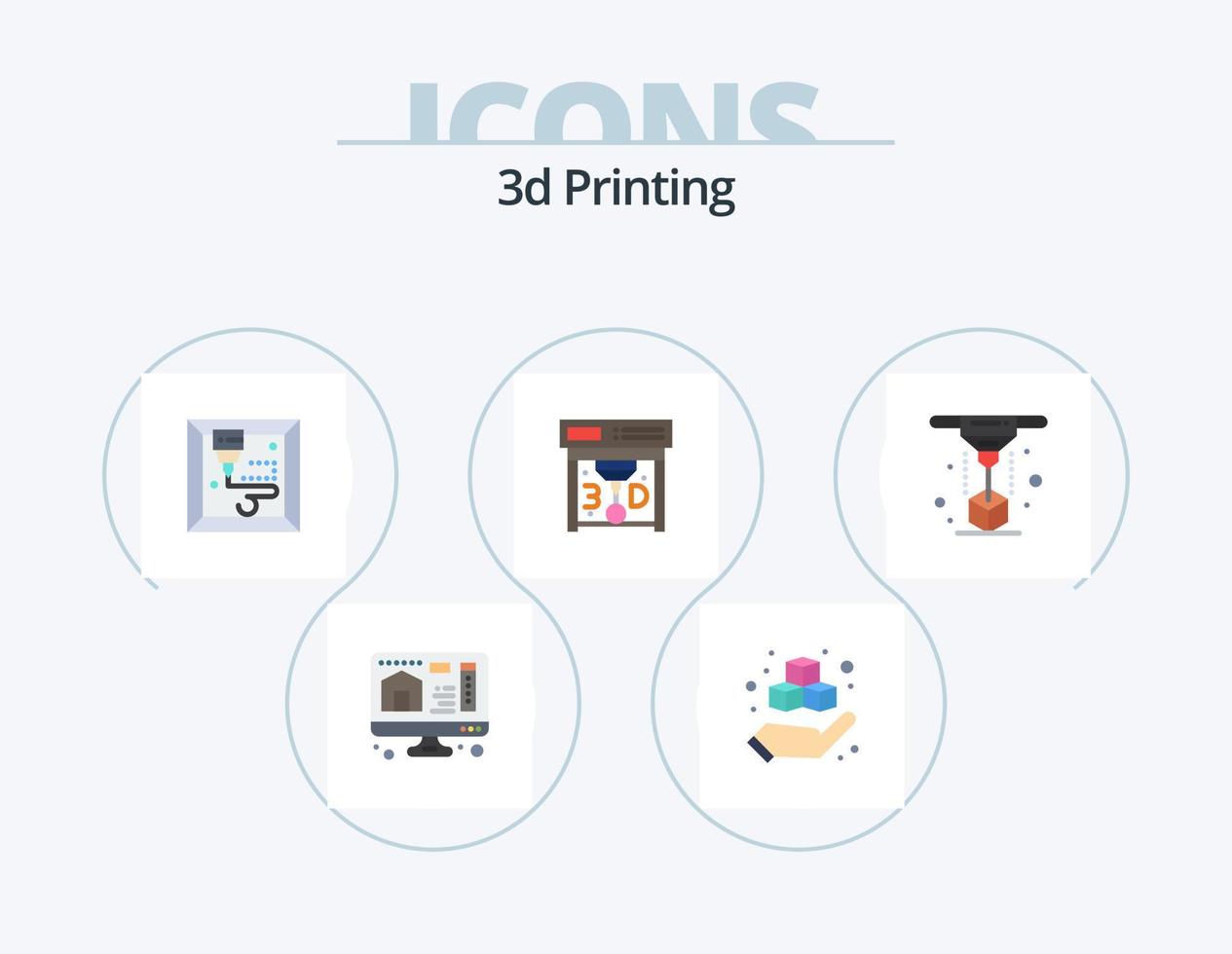 Diseño de iconos de paquete de iconos planos de impresión 3d 5. impresión. modelado. 3d. 3d. imprimir vector