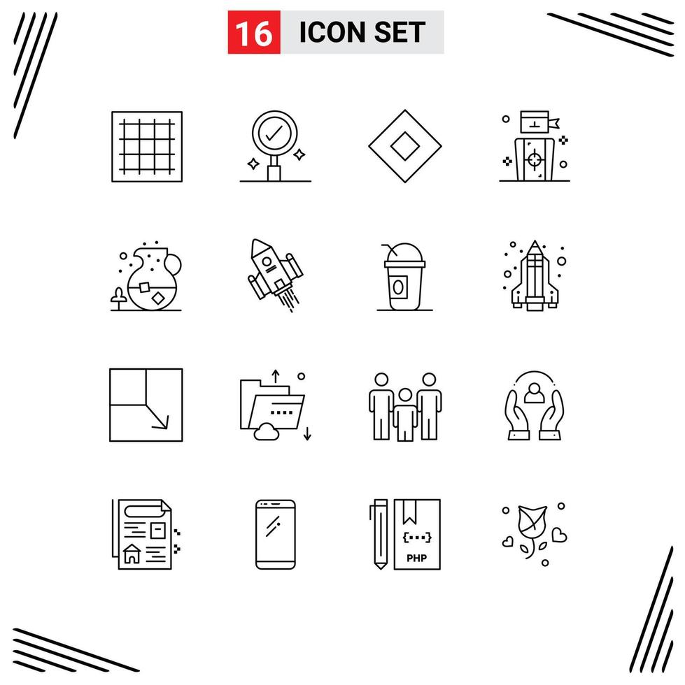 Pictogram Set of 16 Simple Outlines of tea target sign people darts Editable Vector Design Elements