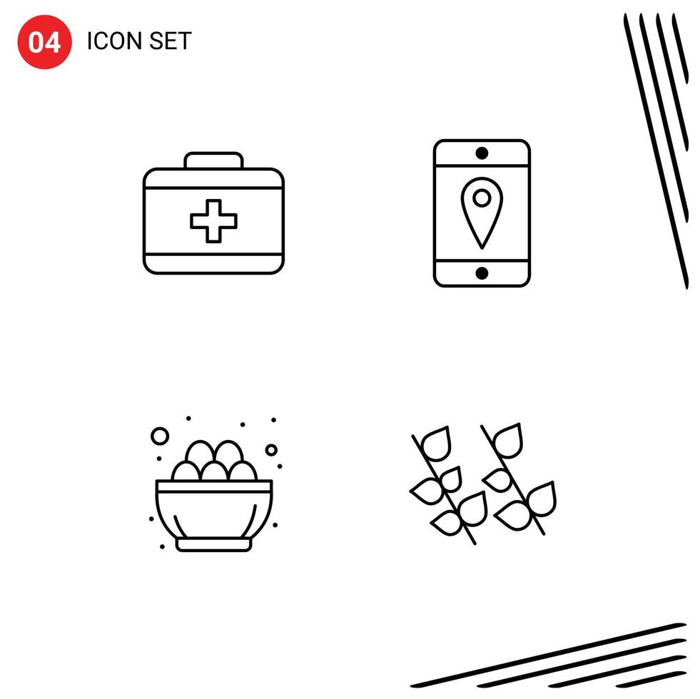 Group of 4 Modern Filledline Flat Colors Set for bag egg mobile bowl ecology Editable Vector Design Elements