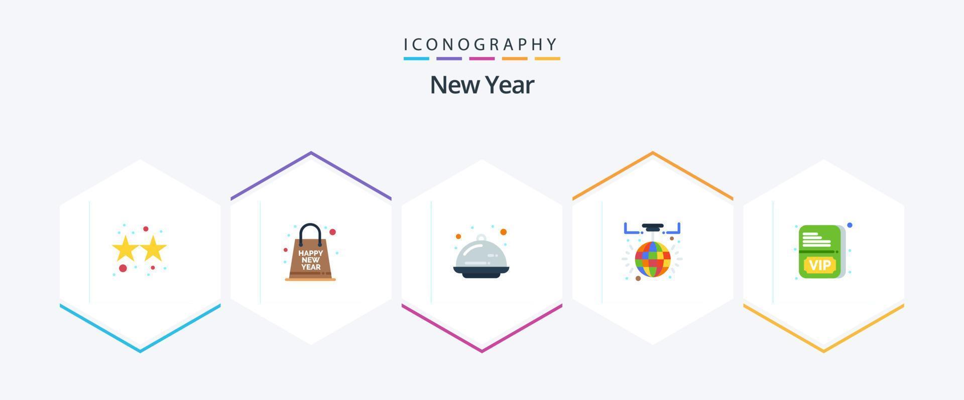 paquete de iconos planos de año nuevo 25 que incluye celebración. Año Nuevo. año. decoración. fiesta vector