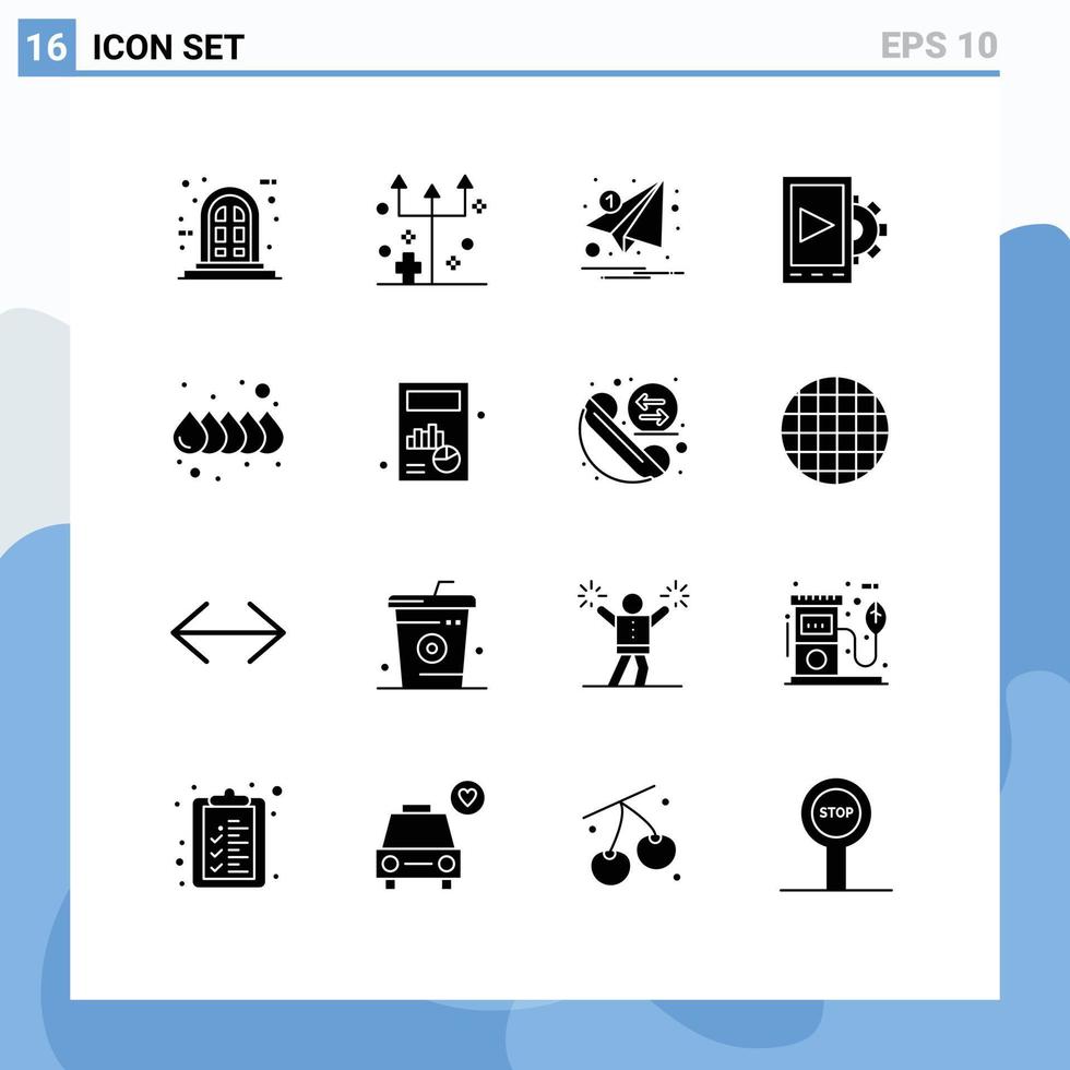 Set of 16 Modern UI Icons Symbols Signs for drop setting email design paper Editable Vector Design Elements